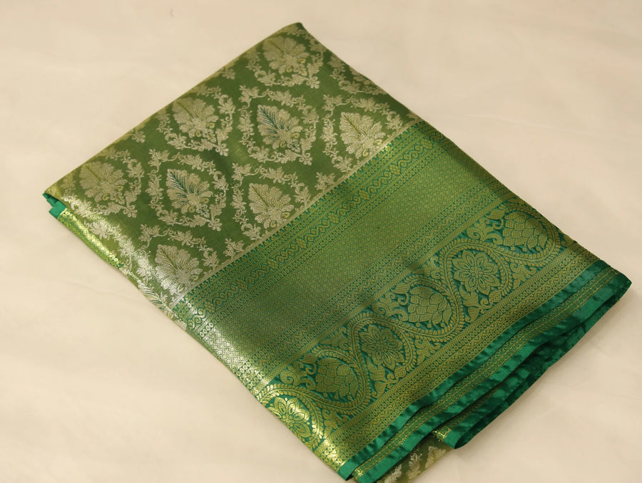 Olive Green Uppada Inspired Semi Silk Saree with Wide Wide Contrast Border