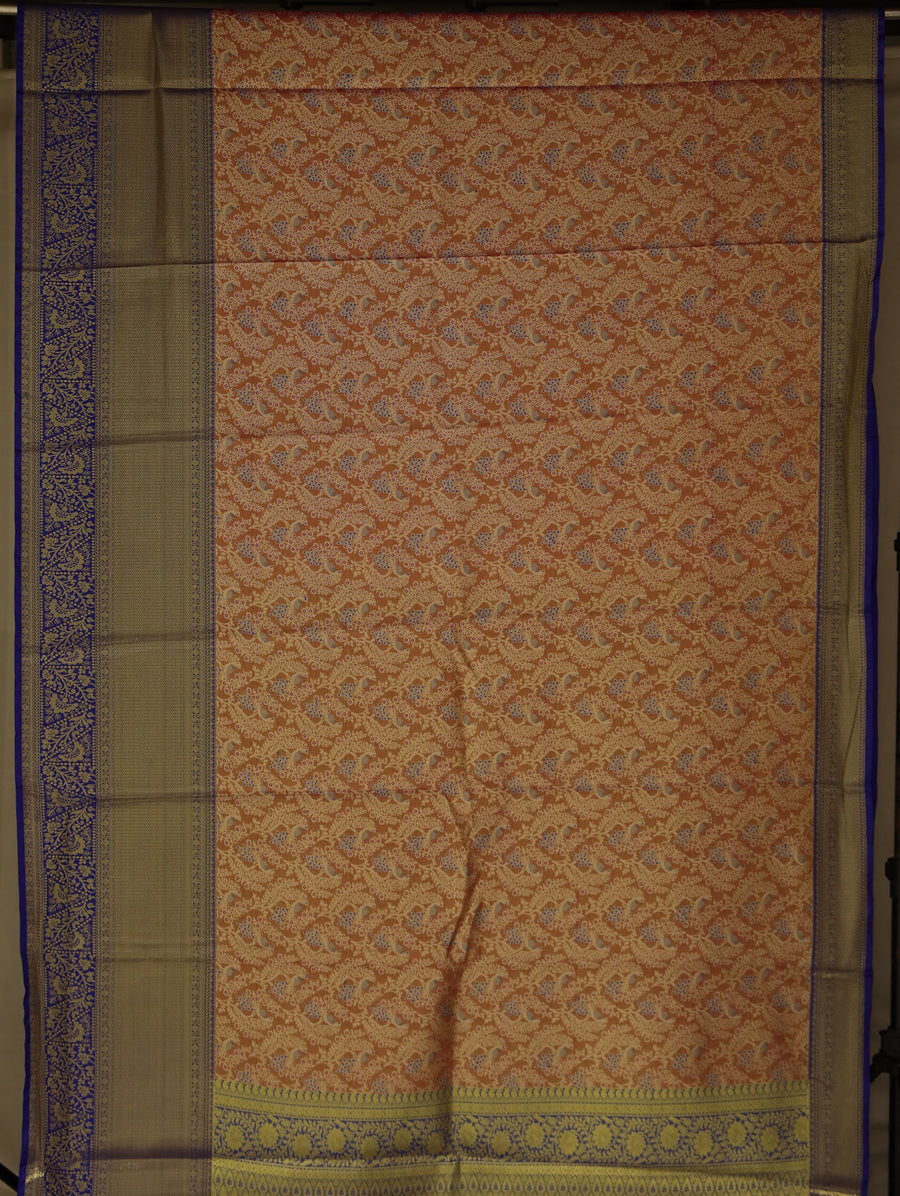 Rust Orange Banarasi Inspired Semi Silk Saree with Medium Medium Contrast Border