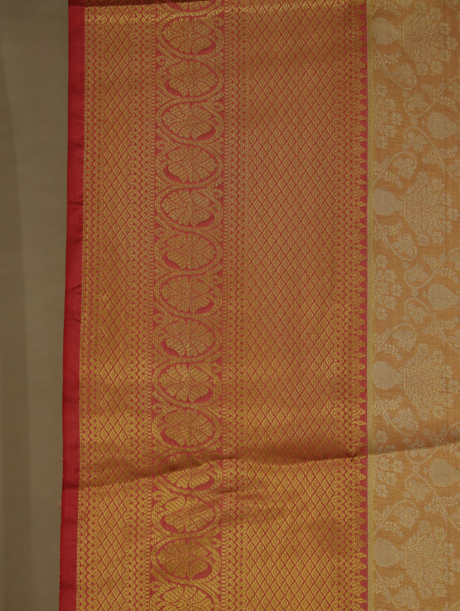 Champagne Gold Dharmavaram Inspired Semi Silk Saree with Wide Wide Contrast Border