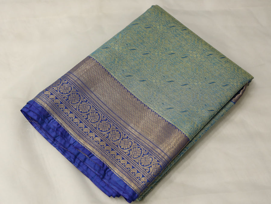 Sage Green Dharmavaram Inspired Semi Silk Saree with Medium Medium Contrast Border