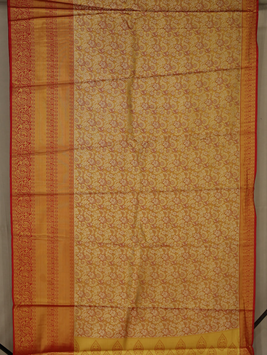Saffron Gold Dharmavaram Inspired Semi Silk Saree with Wide Wide Contrast Border