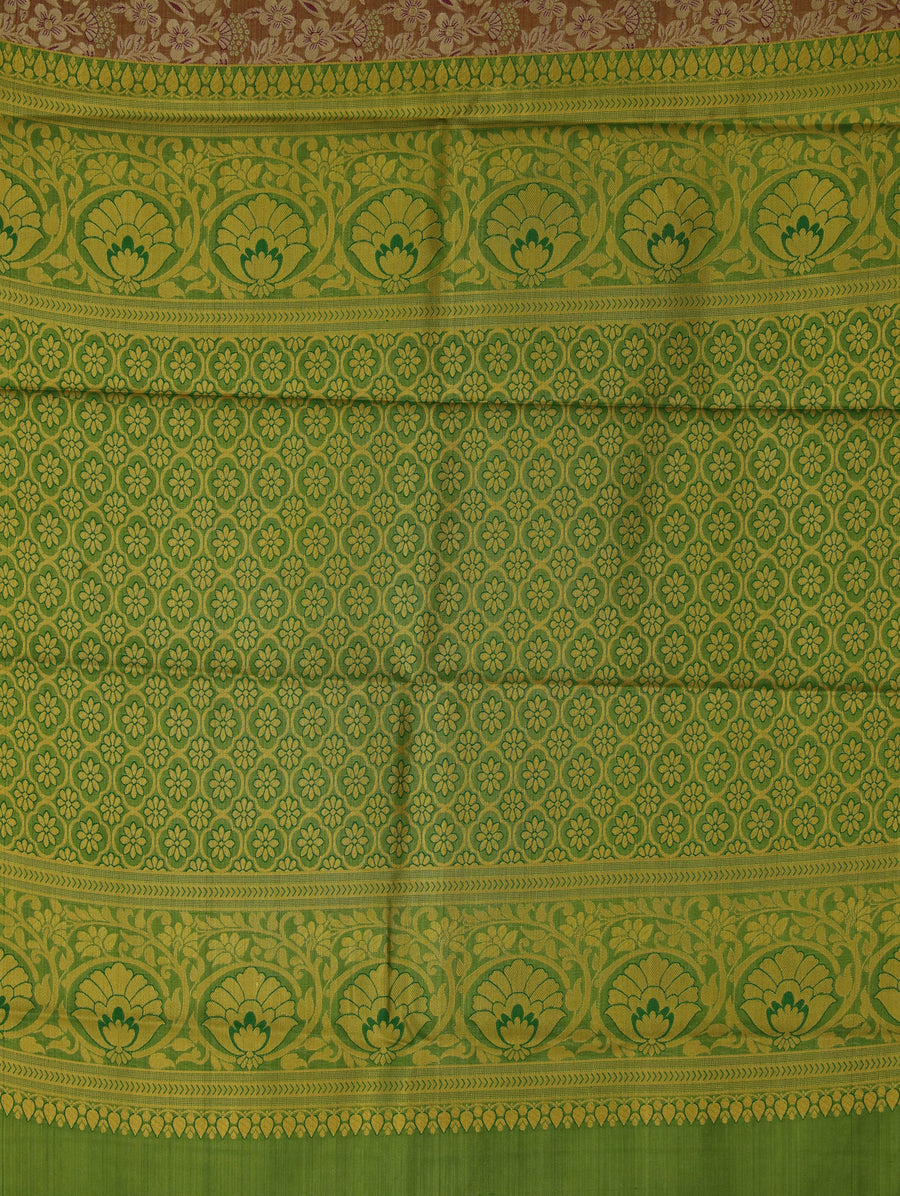 Champagne Beige Kanchipuram Inspired Semi Silk Saree with Medium Medium Contrast Border
