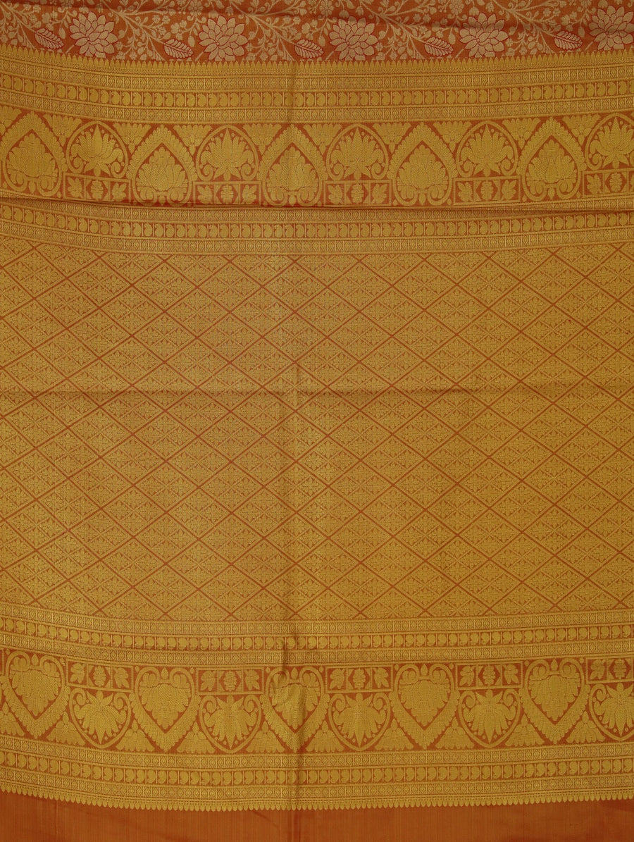 Burnt Orange Dharmavaram Inspired Semi Silk Saree with Wide Wide Contrast Border