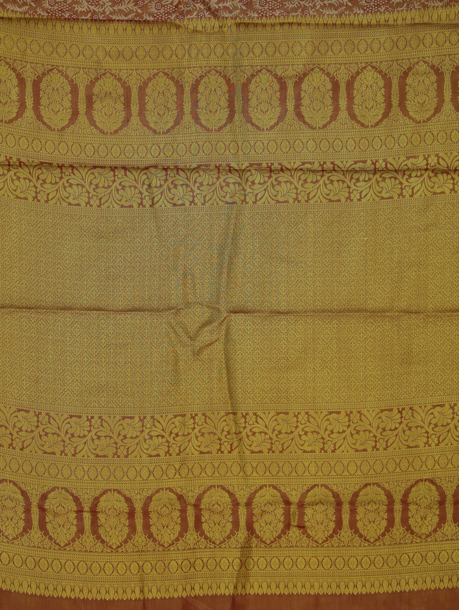 Burnt Orange Dharmavaram Inspired Semi Silk Saree with Medium Medium Contrast Border