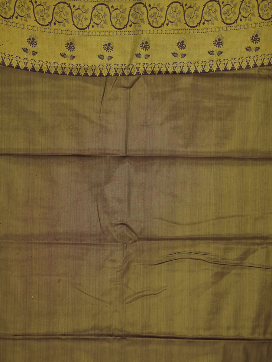 Golden Mustard Kanchipuram Inspired Semi Silk Saree with Wide Wide Contrast Border