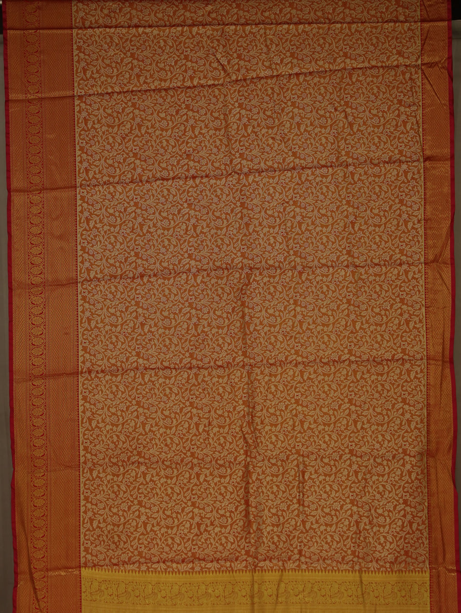 Golden Mustard Dharmavaram Inspired Semi Silk Saree with Medium Medium Contrast Border