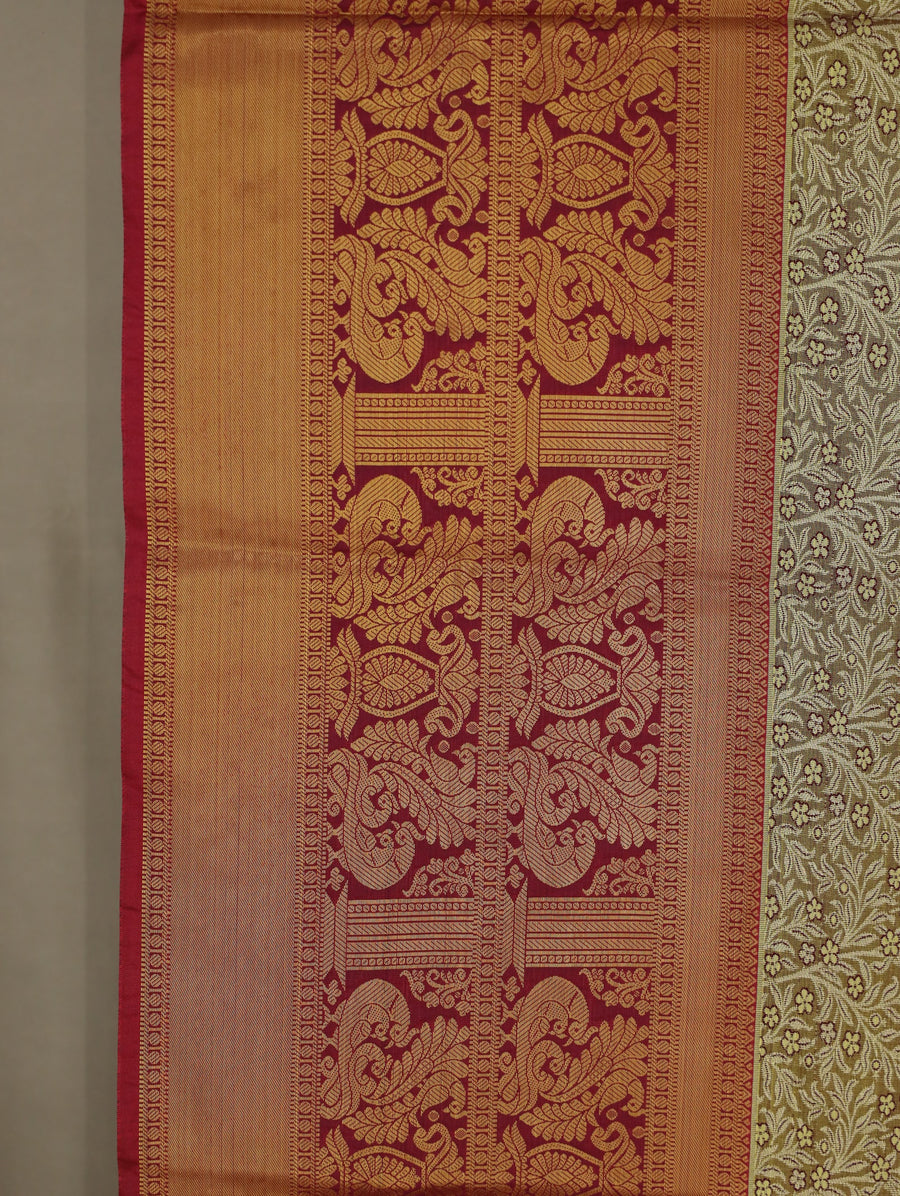 Champagne Gold Gadwal Inspired Semi Silk Saree with Wide Wide Contrast Border