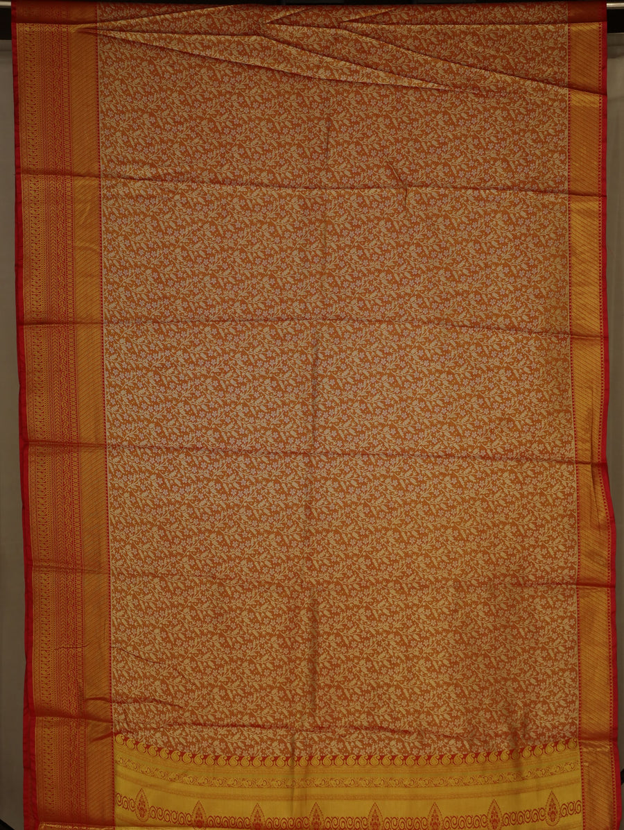Burnt Orange Mysore Inspired Semi Silk Saree with Medium Medium Contrast Border
