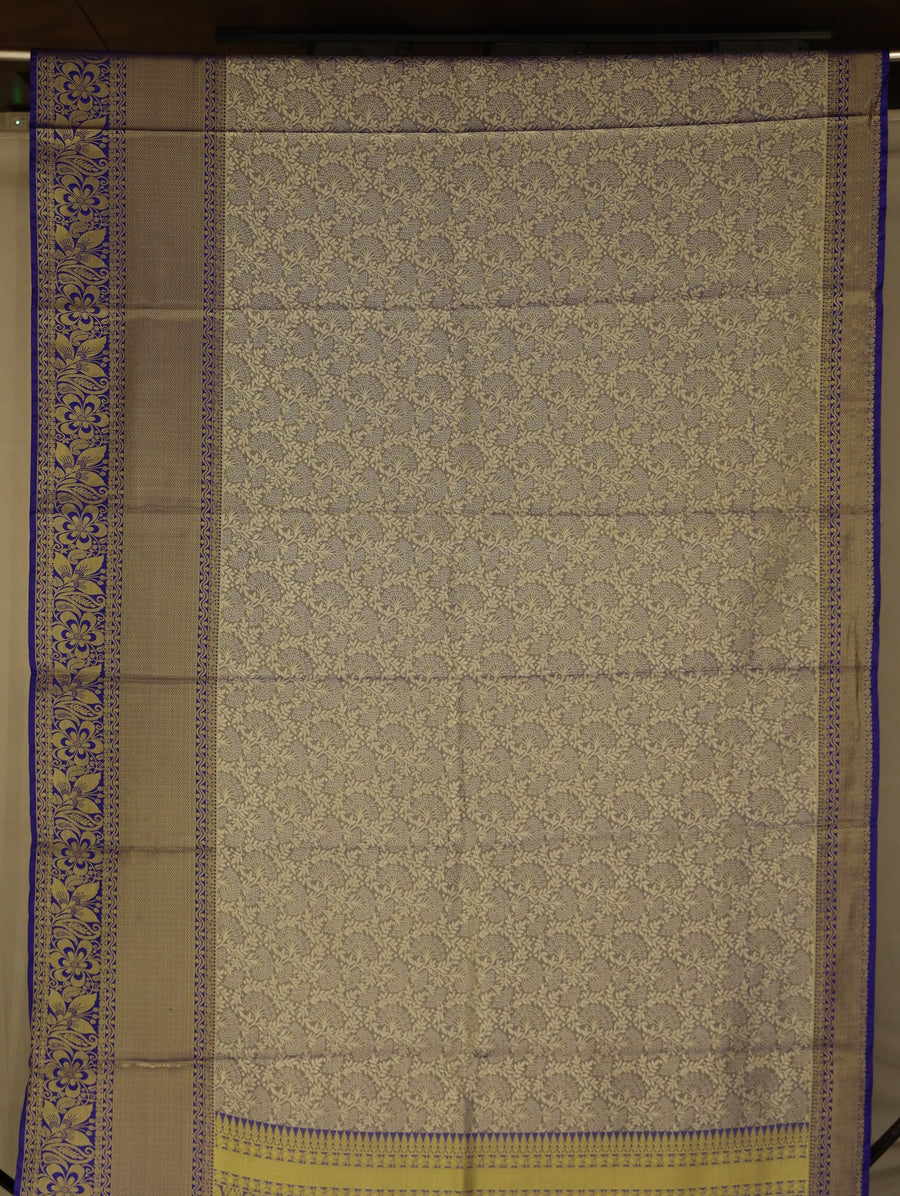 Champagne Gold Kanchipuram Inspired Semi Silk Saree with Wide Wide Contrast Border