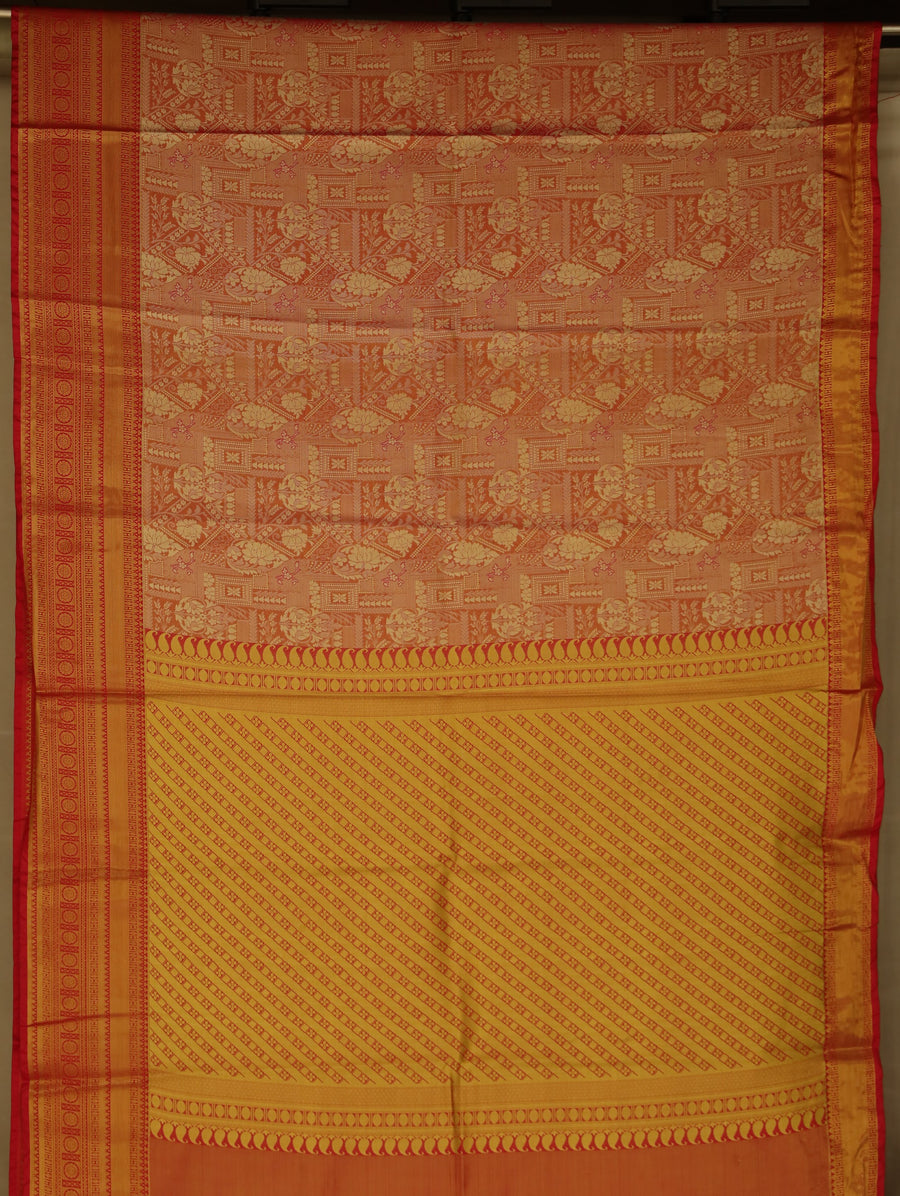 Sunset Orange Dharmavaram Inspired Semi Silk Saree with Wide Wide Self Border
