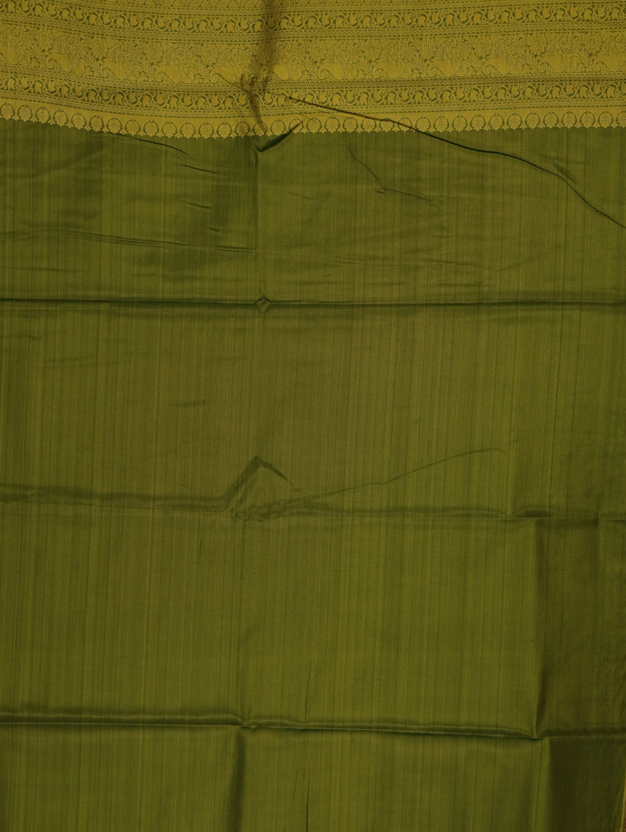 Olive Green Kanchipuram Inspired Semi Silk Saree with Medium Medium Contrast Border