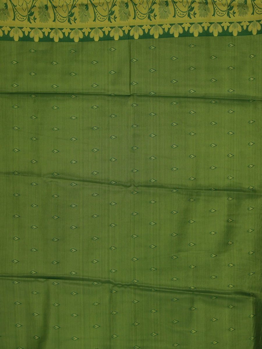 Sage Green Kanchipuram Inspired Semi Silk Saree with Medium Medium Contrast Border