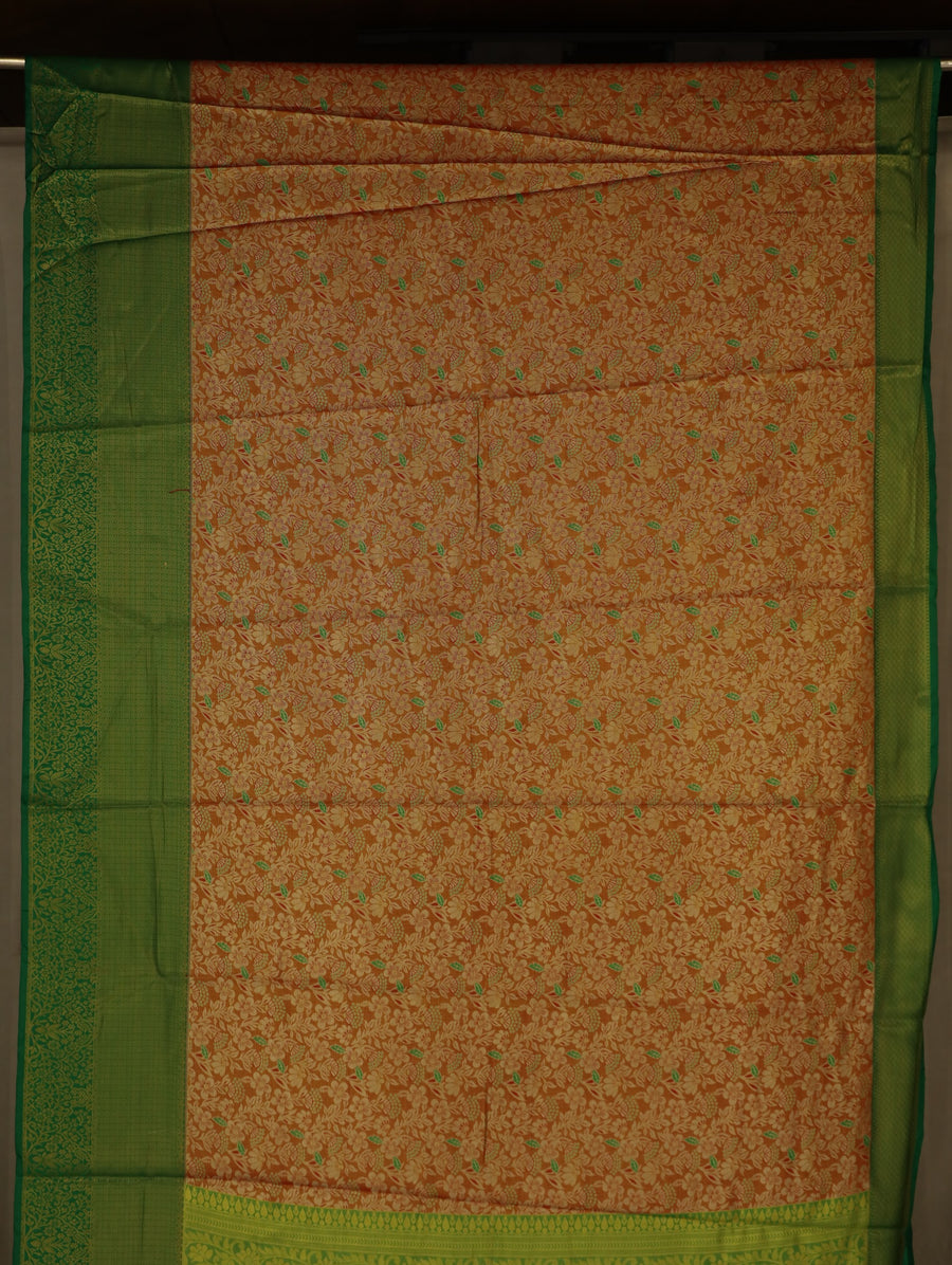 Burnt Orange Kanchipuram Inspired Semi Silk Saree with Wide Medium Contrast Border