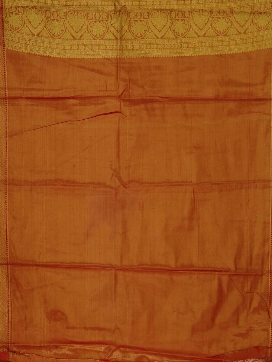 Burnt Orange Dharmavaram Inspired Semi Silk Saree with Wide Wide Contrast Border