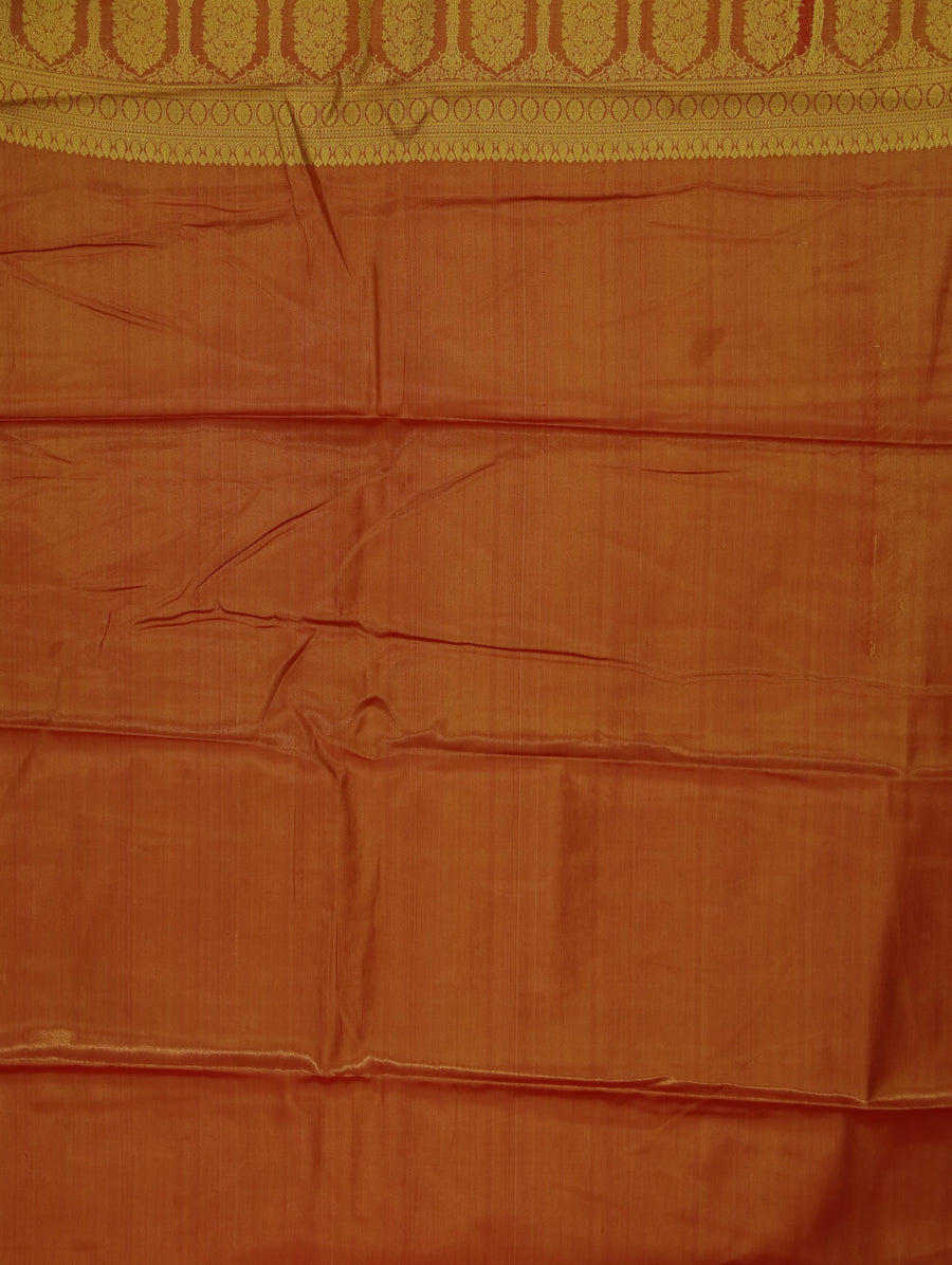 Burnt Orange Kanchipuram Inspired Semi Silk Saree with Wide Wide Contrast Border