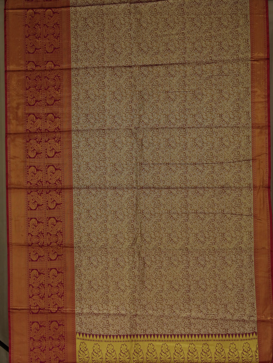 Burnt Orange Dharmavaram Inspired Semi Silk Saree with Wide Wide Contrast Border