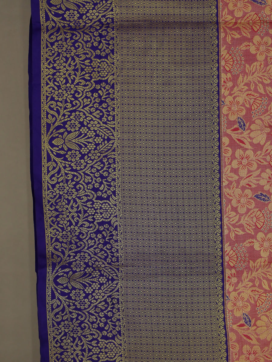 Dusty Rose Kanchipuram Inspired Semi Silk Saree with Wide Wide Contrast Border