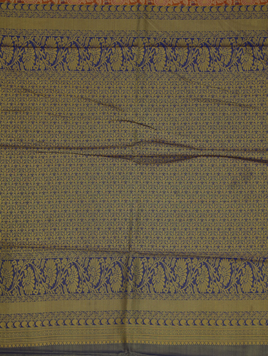 Burnt Orange Kanchipuram Inspired Semi Silk Saree with Medium Medium Contrast Border
