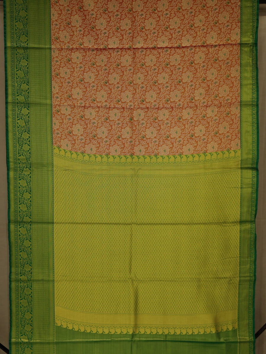Dusty Peach Kanchipuram Inspired Semi Silk Saree with Wide Wide Contrast Border