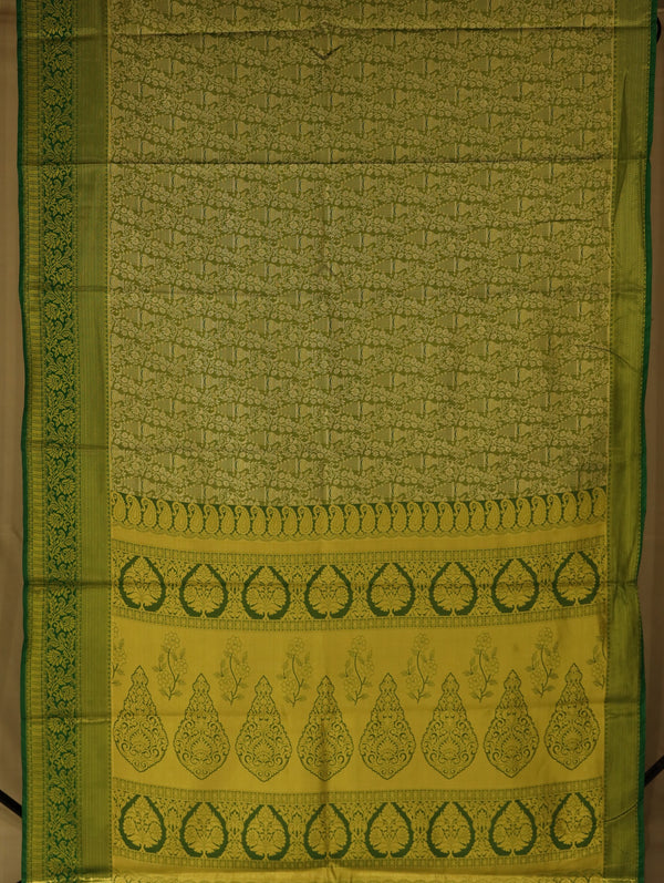 Olive Green Kanchipuram Inspired Semi Silk Saree with Wide Wide Self Border
