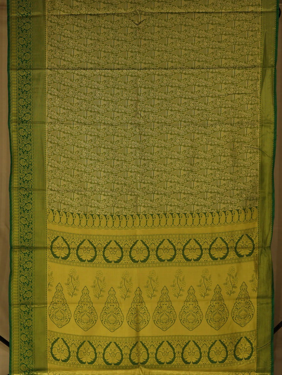 Olive Green Kanchipuram Inspired Semi Silk Saree with Wide Wide Self Border