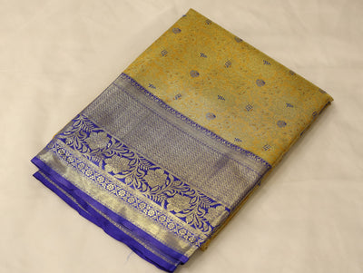 Sunflower Yellow Kanchipuram Inspired Semi Silk Saree with Medium Medium Contrast Border