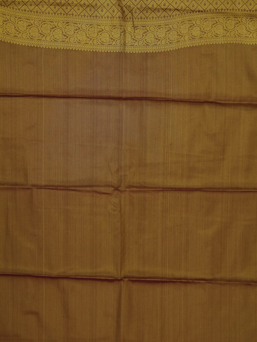 Champagne Gold Kanchipuram Inspired Semi Silk Saree with Wide Medium Contrast Border