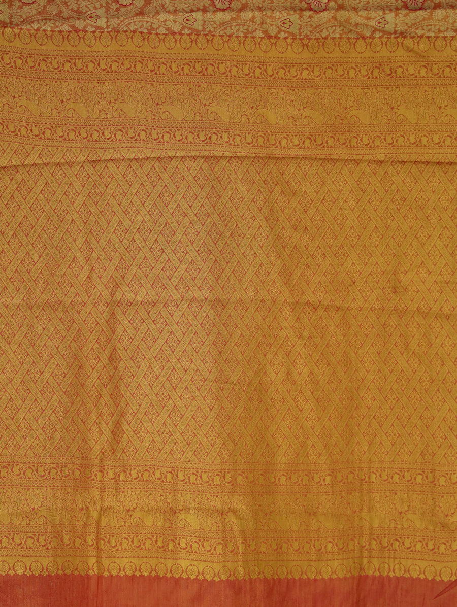Sunset Gold Dharmavaram Inspired Semi Silk Saree with Medium Medium Contrast Border
