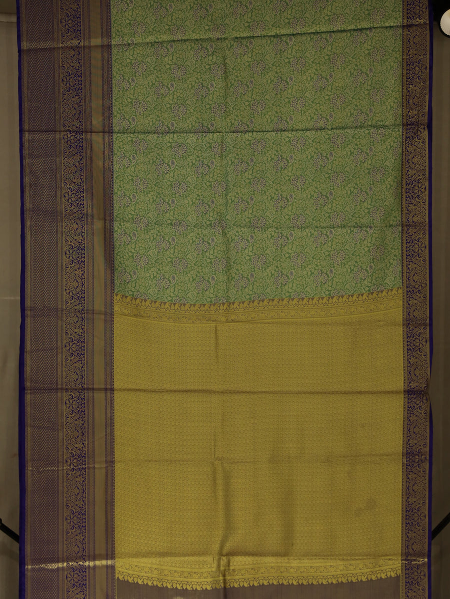 Sage Green Kanchipuram Inspired Semi Silk Saree with Wide Wide Contrast Border