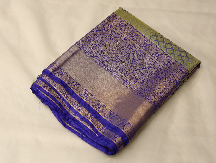 Burnt Orange Kanchipuram Inspired Semi Silk Saree with Wide Wide Contrast Border