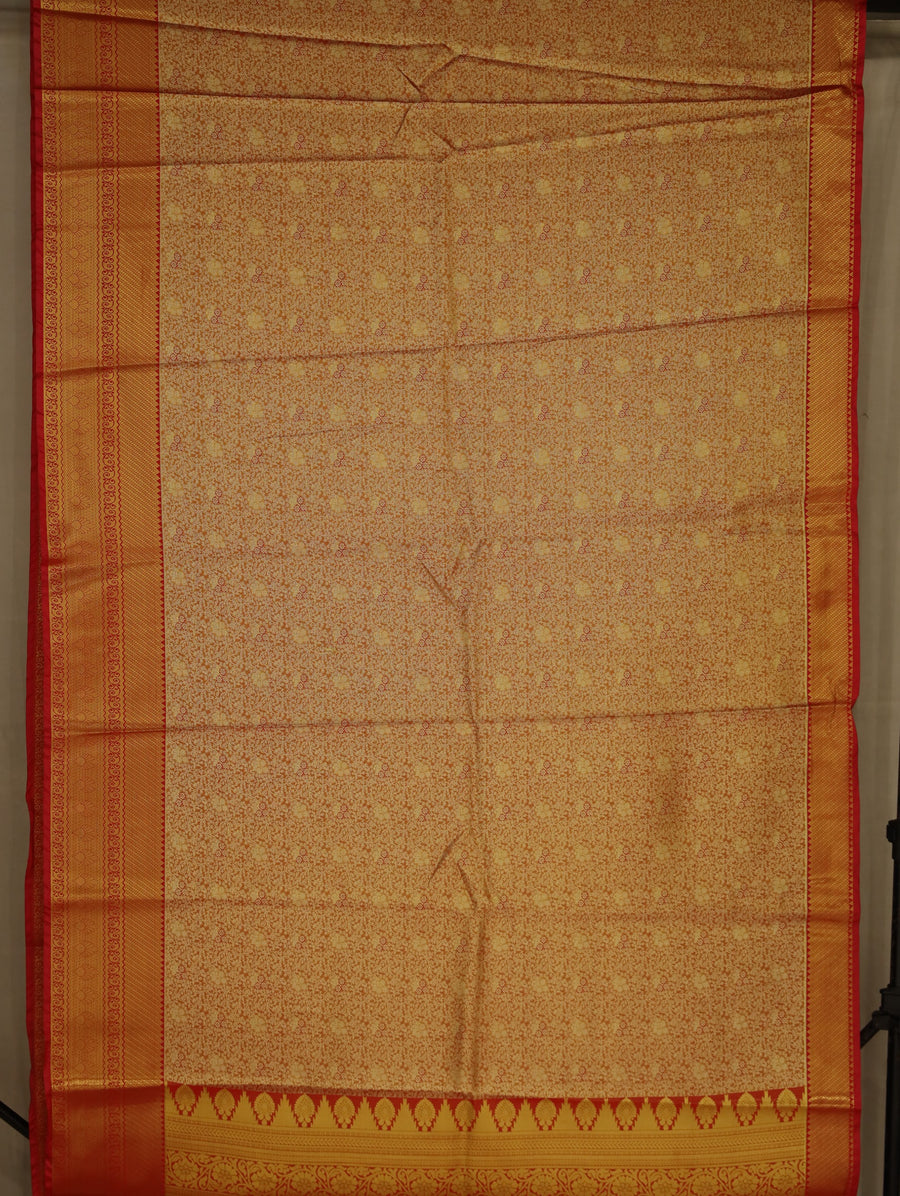 Champagne Gold Dharmavaram Inspired Semi Silk Saree with Medium Medium Contrast Border