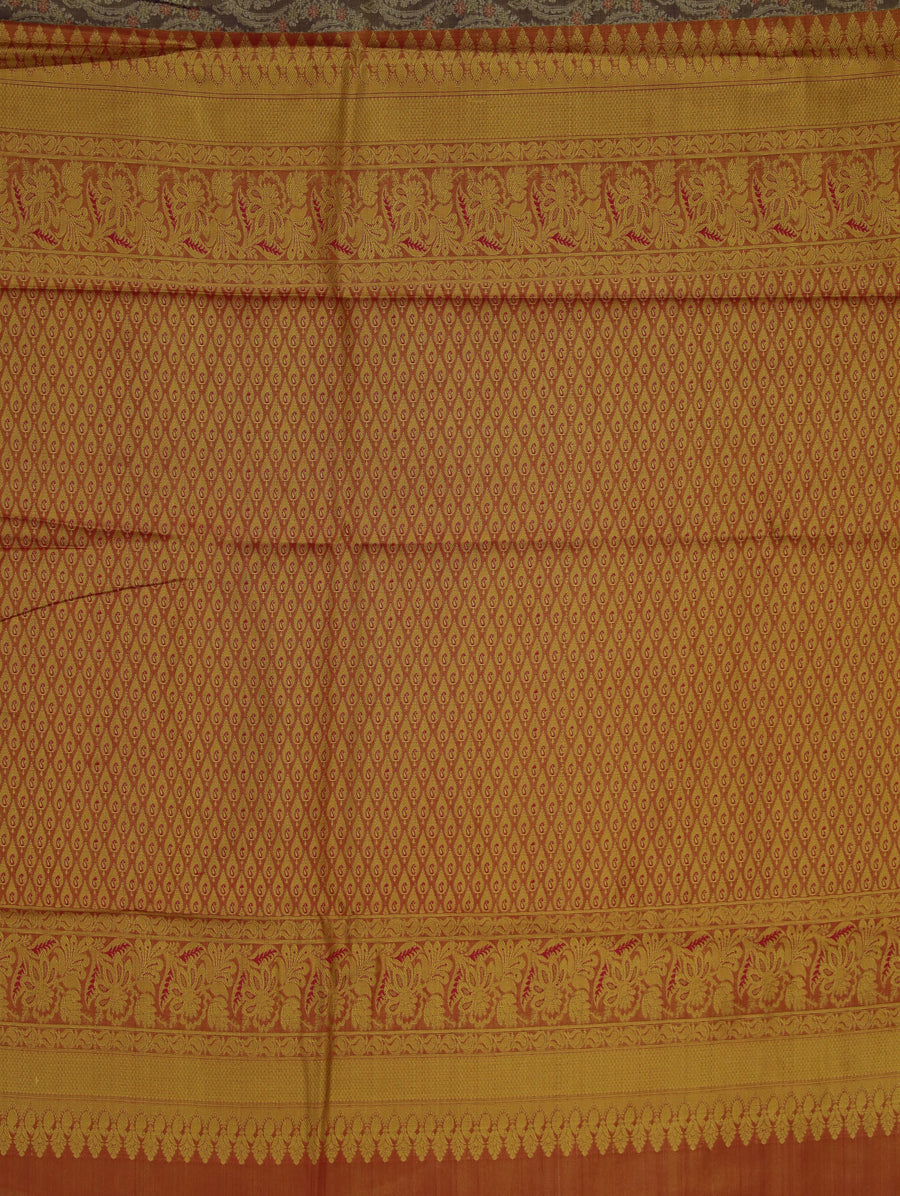 Steel Gray Kanchipuram Inspired Semi Silk Saree with Medium Medium Contrast Border