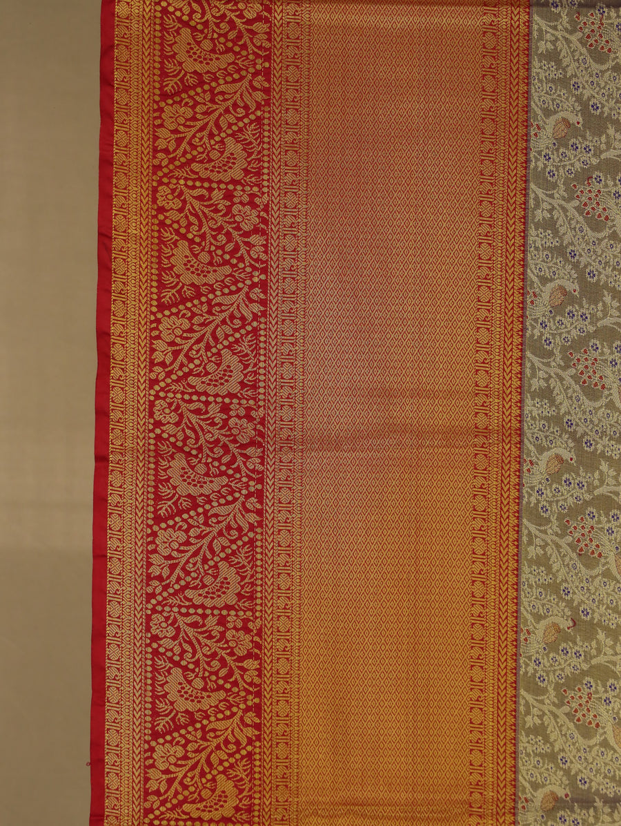 Champagne Gold Dharmavaram Inspired Semi Silk Saree with Wide Wide Contrast Border
