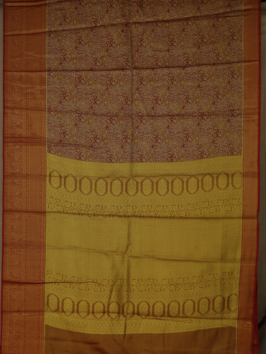 Burnt Sienna Dharmavaram Inspired Semi Silk Saree with Wide Wide Contrast Border