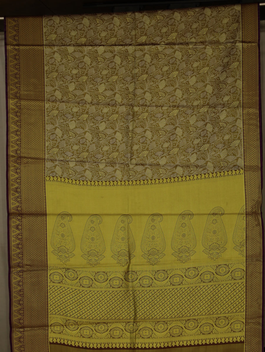 Antique Gold Kanchipuram Inspired Semi Silk Saree with Medium Medium Contrast Border