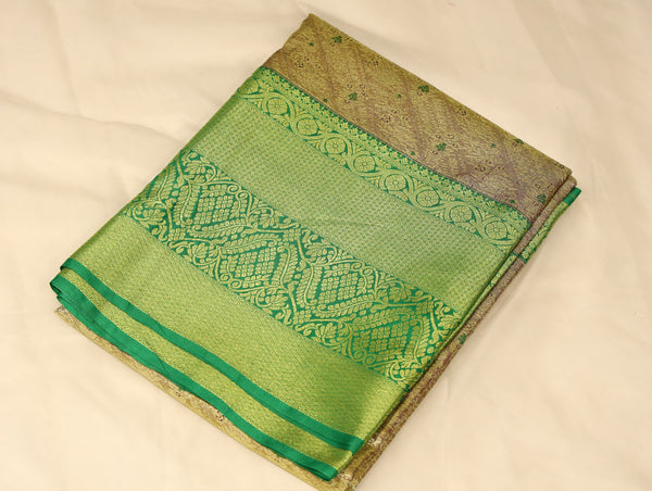 Lime Green Dharmavaram Inspired Semi Silk Saree with Wide Wide Self Border