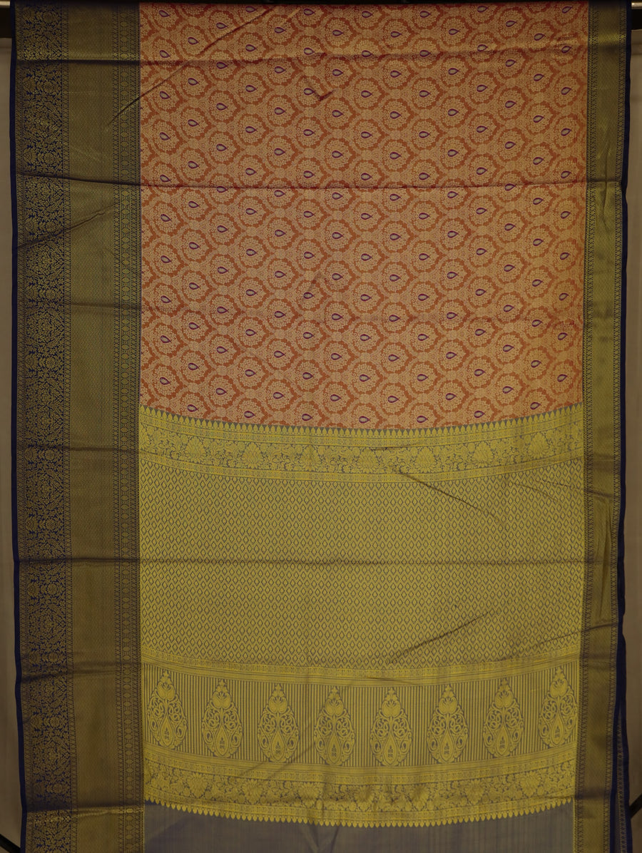 Olive Green Kanchipuram Inspired Semi Silk Saree with Wide Wide Contrast Border