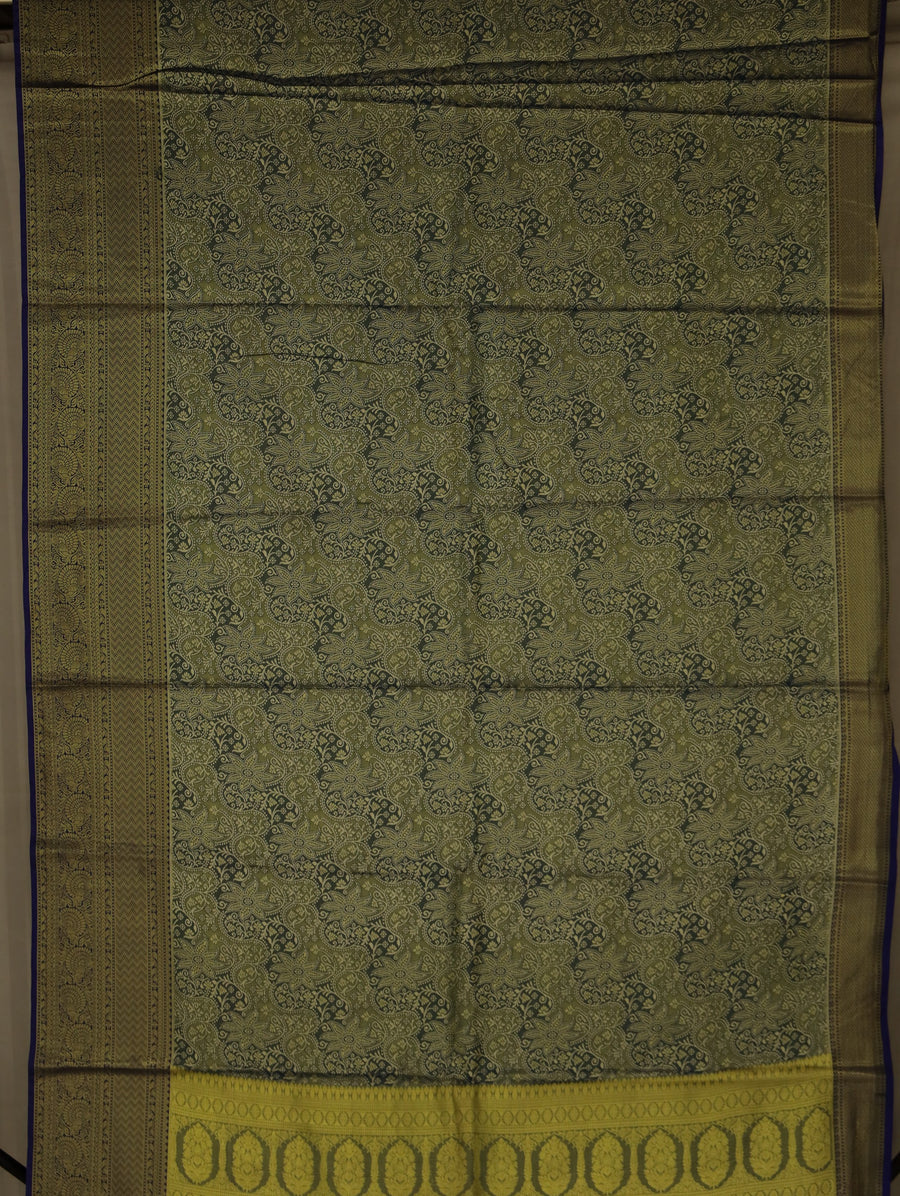 Olive Green Dharmavaram Inspired Semi Silk Saree with Wide Wide Contrast Border