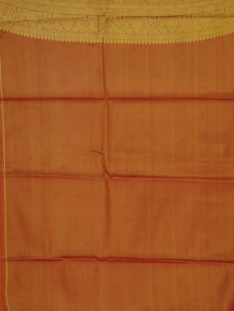 Mustard Yellow Kanchipuram Inspired Semi Silk Saree with Medium Medium Contrast Border