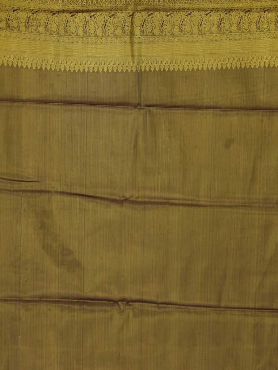 Lime Green Kanchipuram Inspired Semi Silk Saree with Wide Wide Contrast Border