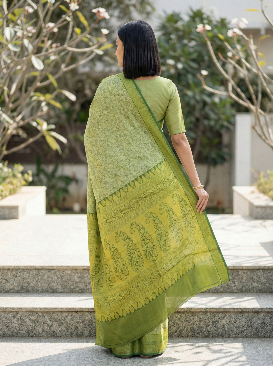 Olive Green Uppada Inspired Semi Silk Saree with Medium Medium Self Border