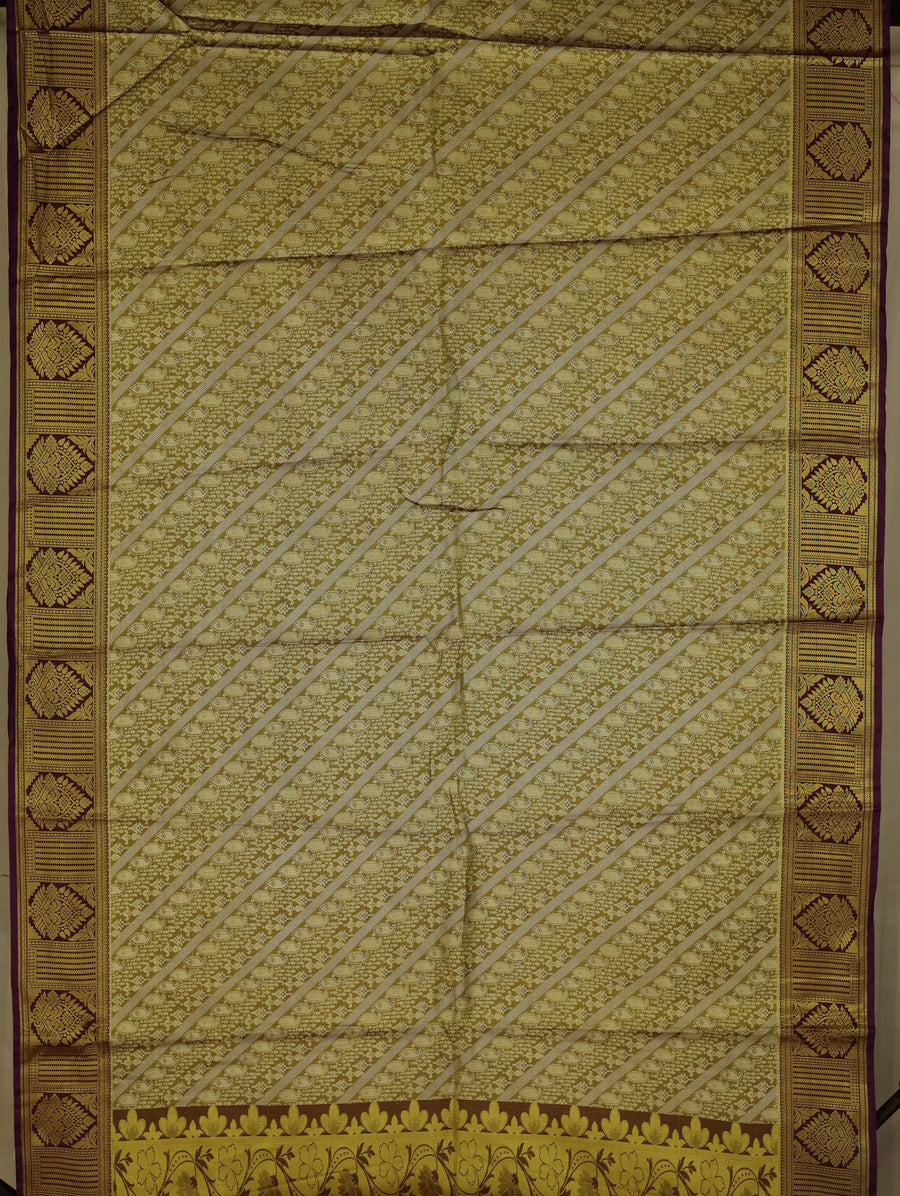 Champagne Gold Kanchipuram Inspired Semi Silk Saree with Wide Medium Contrast Border