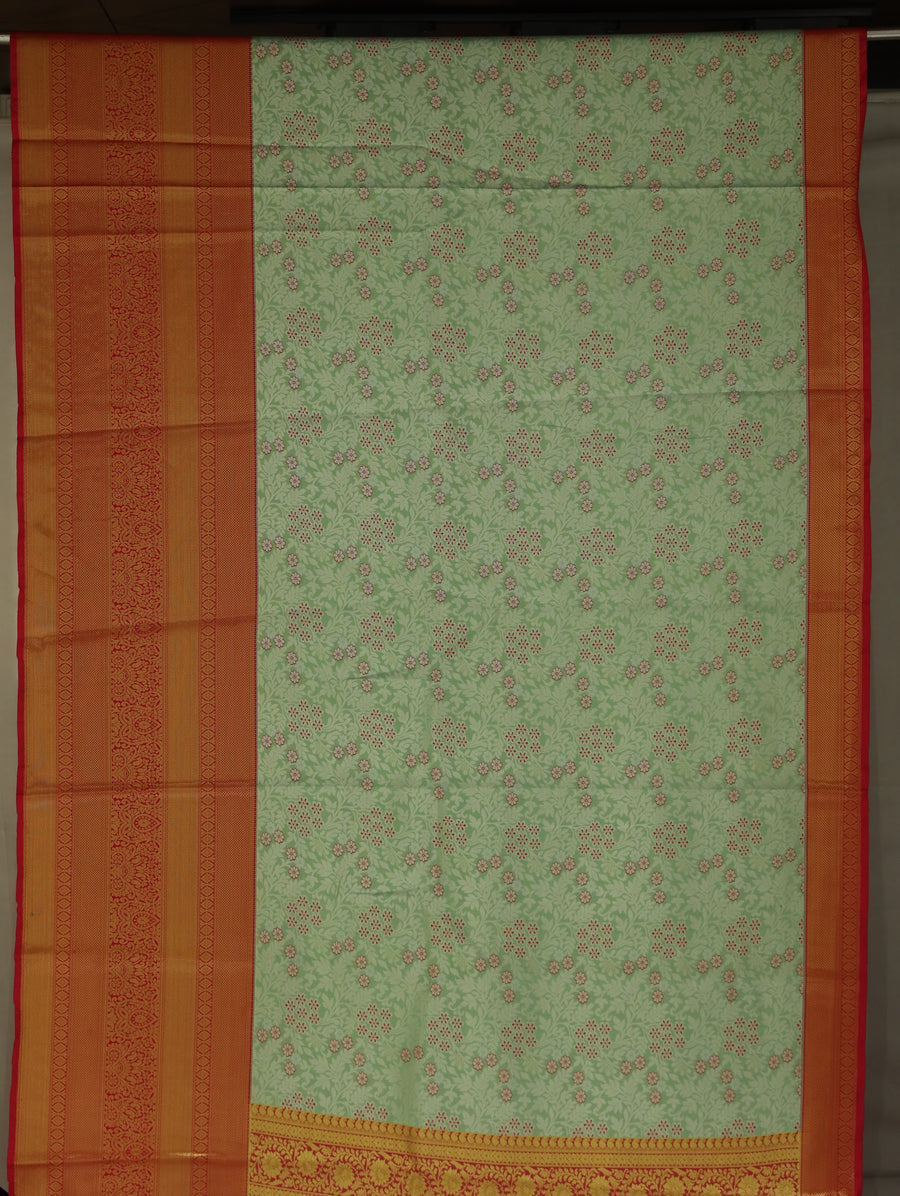 Sage Green Dharmavaram Inspired Semi Silk Saree with Wide Wide Contrast Border