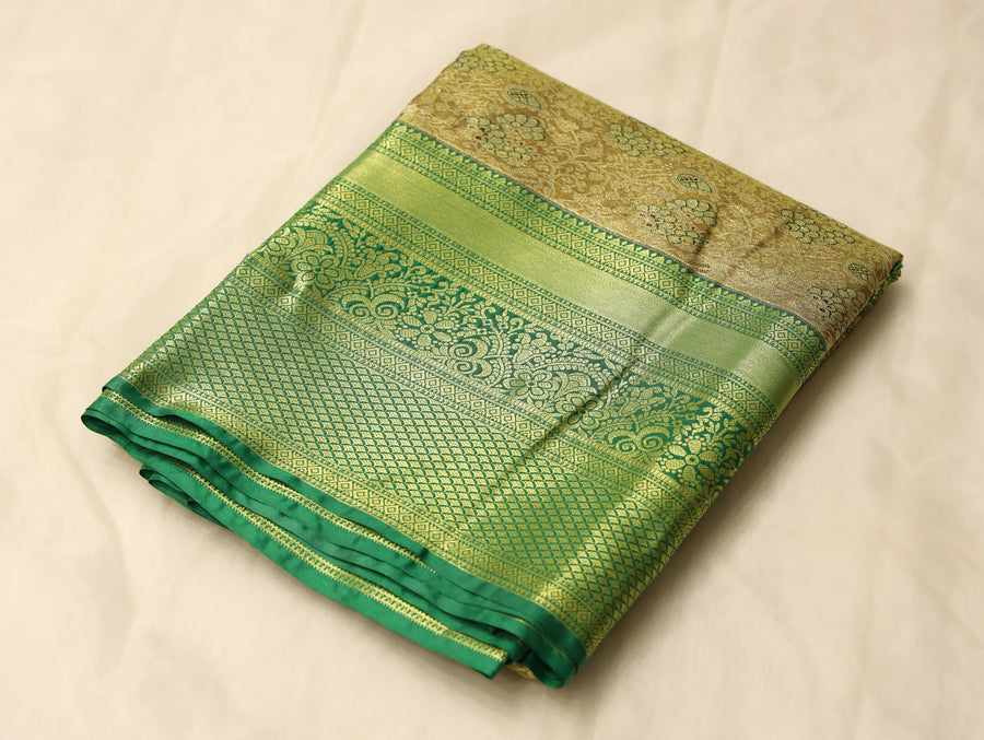 Olive Green Mysore Inspired Semi Silk Saree with Medium Medium Self Border