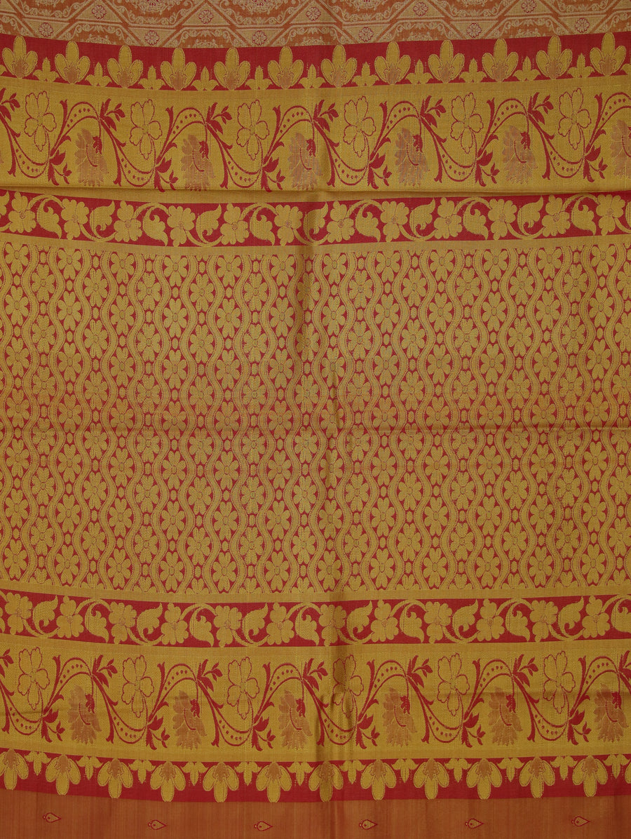 Champagne Gold Dharmavaram Inspired Semi Silk Saree with Wide Wide Contrast Border