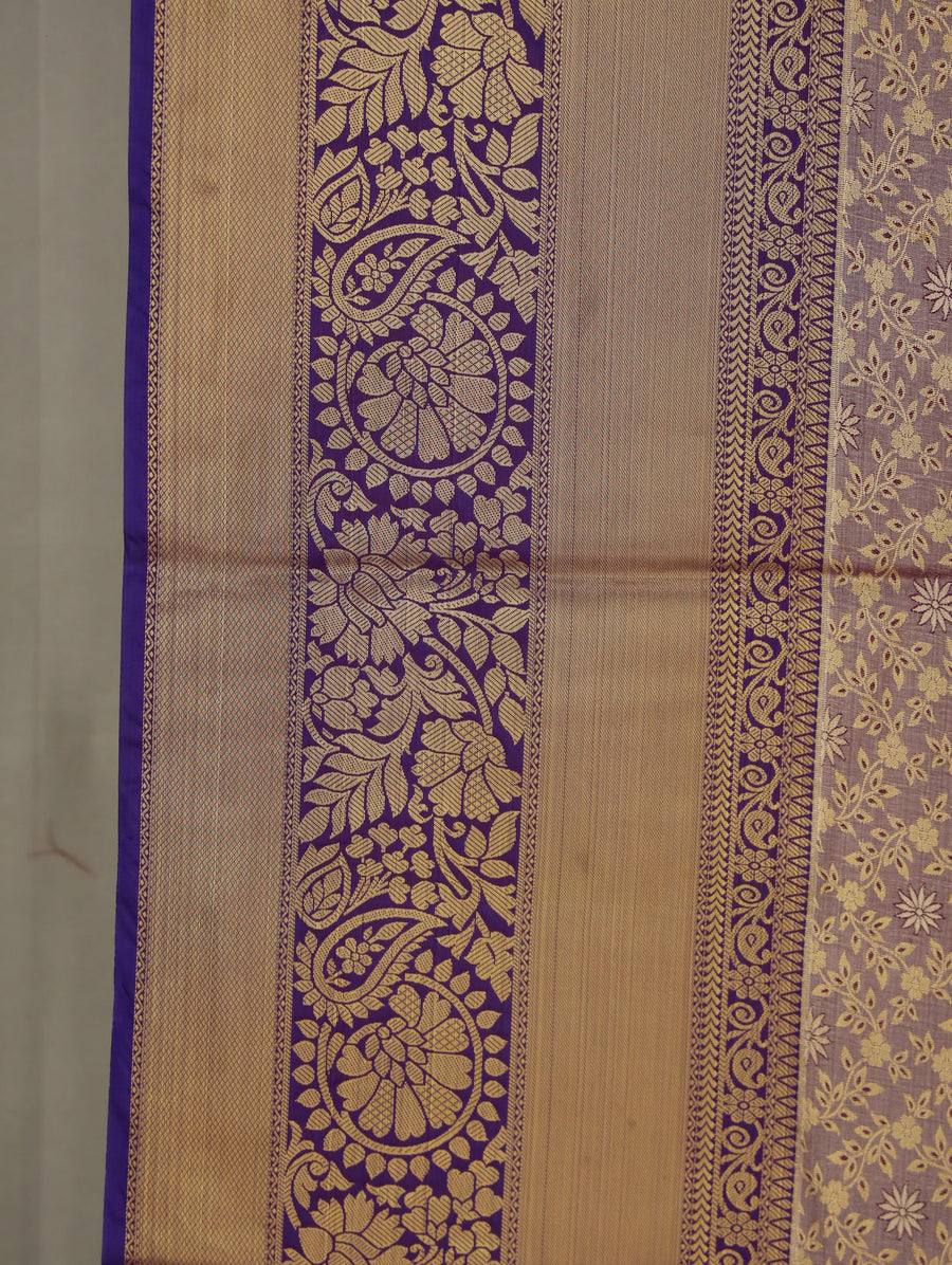 Mauve Gold Dharmavaram Inspired Semi Silk Saree with Wide Wide Contrast Border