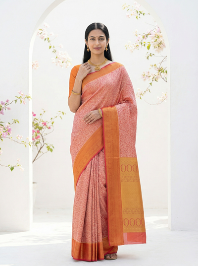 Dusty Rose Dharmavaram Inspired Semi Silk Saree with Wide Wide Contrast Border