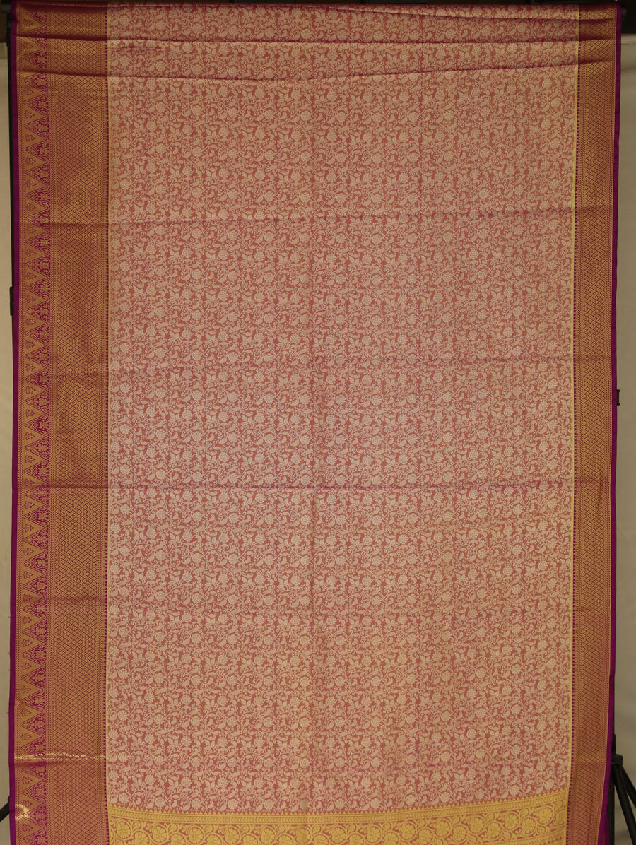 Champagne Gold Dharmavaram Inspired Semi Silk Saree with Medium Medium Contrast Border