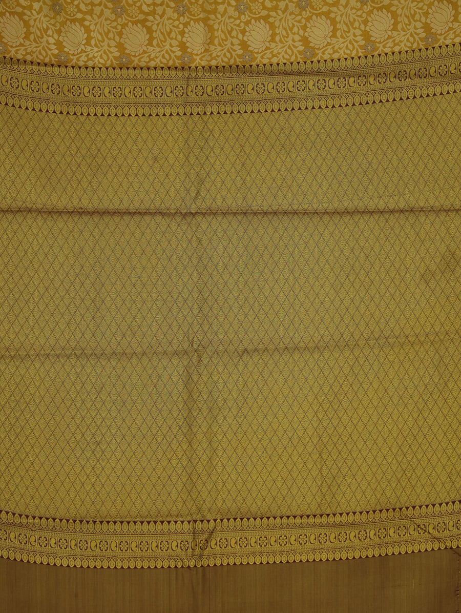 Champagne Gold Kanchipuram Inspired Semi Silk Saree with Wide Wide Contrast Border