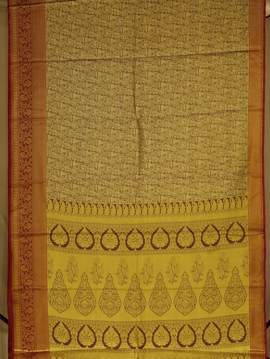 Champagne Gold Dharmavaram Inspired Semi Silk Saree with Medium Medium Contrast Border
